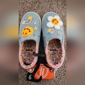 NWT Wonder Nation Kids' Denim and Pink Slip-On Sneakers (Size 9)